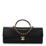 CHANEL Lizard Clutch With Chain Black